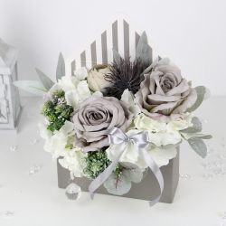 BUKIET w szarej KOPERCIE na prezent MIX kwiatów z diamencikami, BO-70